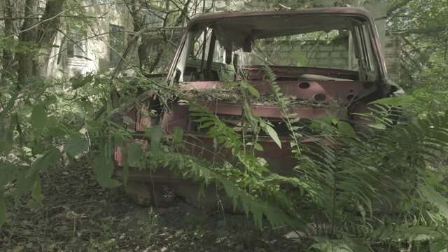 Lada car in the abandoned village of Zalissya, Chernobyl 
