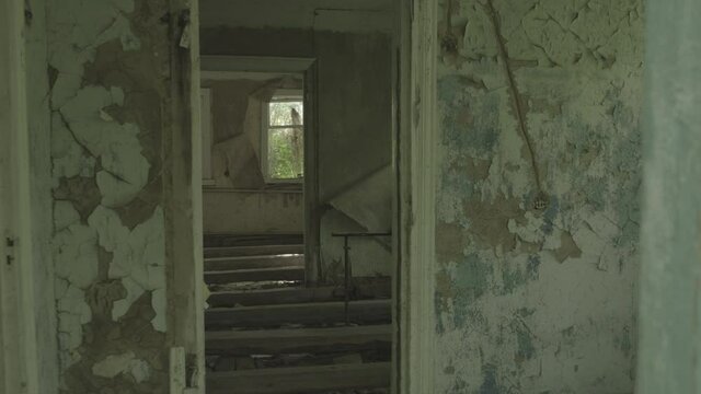 Interior of abandoned house in Zalissya, Chernobyl 