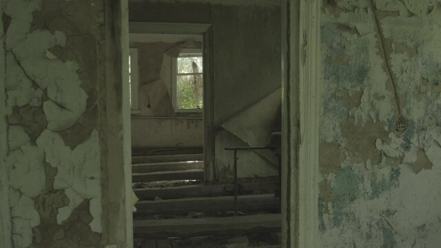 Interior of abandoned house in Zalissya, Chernobyl 