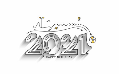 Happy New Year 2021 Text Typography Design Patter, Vector illustration.