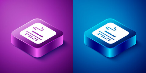 Isometric Smoking area icon isolated on blue and purple background. Square button. Vector.