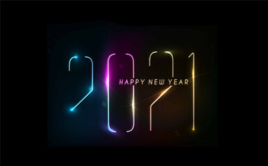 Happy New Year 2021 Lighting Text Typography Design Patter, Vector illustration.