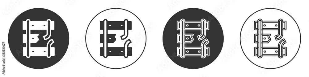 Aufkleber black broken or cracked rails on a railway icon isolated on white background. circle button. vector.