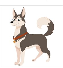 Cute husky dog, black and white color with blue eyes. Puppy drawn in cartoon style. Pet. Dog breeds. illustration isolated on white background