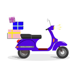 Obraz premium Present delivery. scooter. Online delivery service , online order tracking, delivery home and office. Scooter delivery. Shipping.