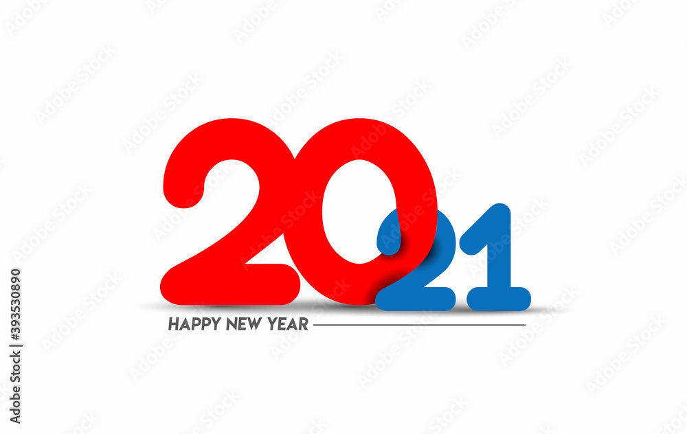 Wall mural happy new year 2021 text typography design patter, vector illustration.