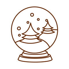 merry christmas, snow ball trees decoration cartoon line icon