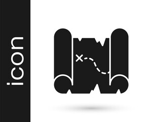 Black Pirate treasure map icon isolated on white background. Vector.