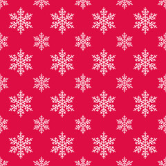 White snowflakes on red background seamless pattern. Vector Christmas polka dot snowflakes pattern. Flat vector Illustration. Simple Christmas linear design for web and print
