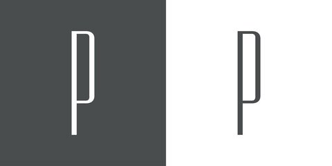 Logotipo inicial letra P simple en linea delgada en fondo gris y fondo blanco
