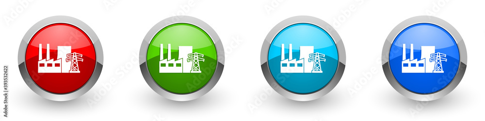Poster carbon power plant silver metallic glossy icons, set of modern design buttons for web, internet and 
