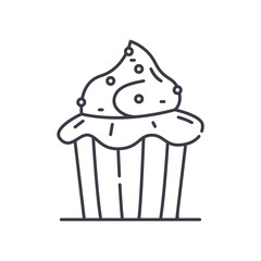 Cupcake concept icon, linear isolated illustration, thin line vector, web design sign, outline concept symbol with editable stroke on white background.