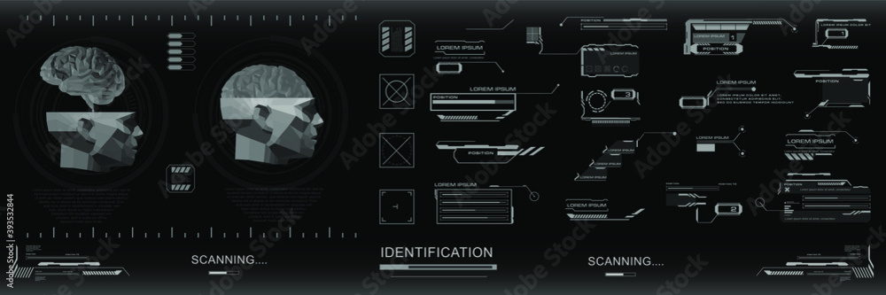 Poster hud futuristic user interface with personal identification options. biometric scanner with hud, gui,