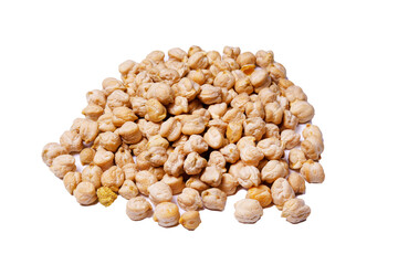 Pile dry white chickpeas isolated on a white background