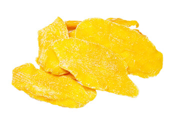 Dried Mango close up slices on white background