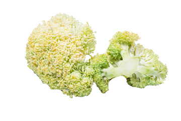 ugly green broccoli close up isolated on a white background