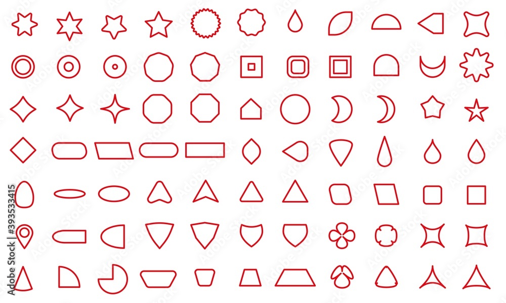 Poster vector basic shape collection for your design. red linear polygonal elements with sharp and rounded 