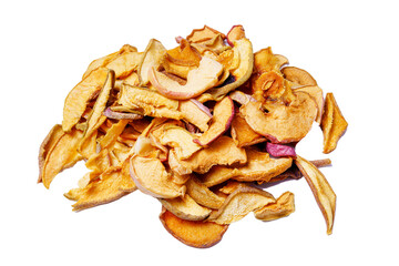 Dried Apples Slice In A Heap Isolated On White Background, Close Up