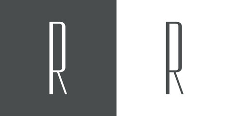 Logotipo inicial letra R simple en linea delgada en fondo gris y fondo blanco