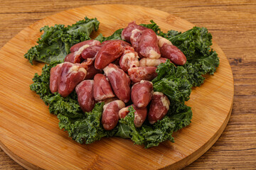 Raw chicken hearts for cooking