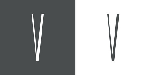 Logotipo inicial letra V simple en linea delgada en fondo gris y fondo blanco