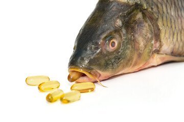 Fresh fish and omega 3 capsules