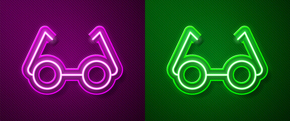 Glowing neon line Glasses icon isolated on purple and green background. Eyeglass frame symbol. Vector Illustration.