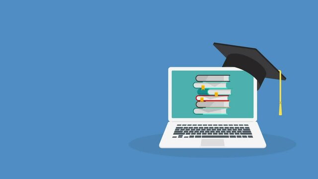 E-learning, online education at home. Concept of webinar, business online training, education on computer or e-learning concept. HD animation.	