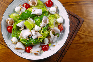 Fresh healthy classic chicken salad on a plate