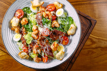 Fresh Healthy Classic Caesar Salad with Chicken on a Plate