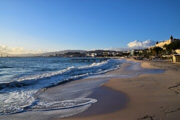 View of an empty beach in Cannes, South of France