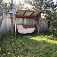 a bench in the garden