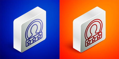 Isometric line Create account screen icon isolated on blue and orange background. Silver square button. Vector.