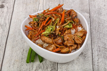 Asian cuisine - Steamed rice with pork
