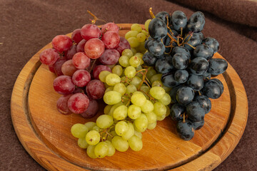 Three types of big colorful grapes, muscate, harvest, vine, seedless, raisins
