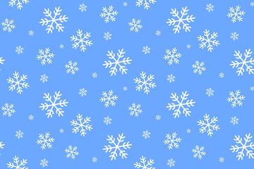 White snowflakes on a blue background, seamless pattern