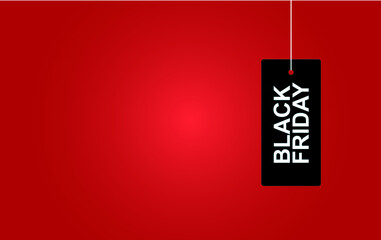 Black sale tag Black Friday Sale on the red background. Black friday promotion banner. Clearance advertisement, shop, store discount announcement banner.