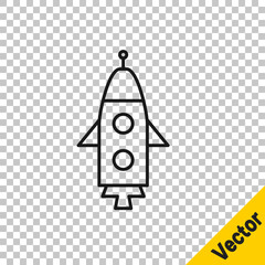 Black line Rocket ship icon isolated on transparent background. Space travel. Vector.