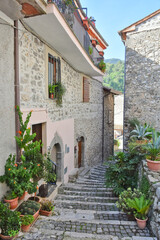 Obraz na płótnie Canvas A narrow street among the old houses of Patrica, a medieval village in the Lazio region, Italy. 