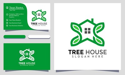 Green House Leaf logo Designs vector illustration, Business card template