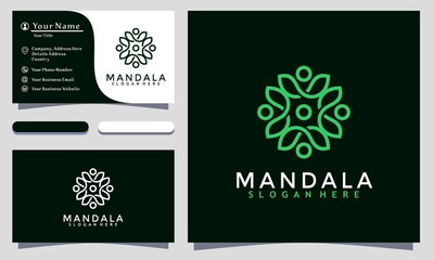 Fototapeta na wymiar Minimalist elegant mandala flower Leaves logo Designs vector illustration, Business card template