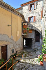 A narrow street among the old houses of Patrica, a medieval village in the Lazio region, Italy.
