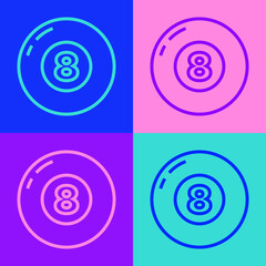 Pop art line Billiard pool snooker ball icon isolated on color background. Vector.
