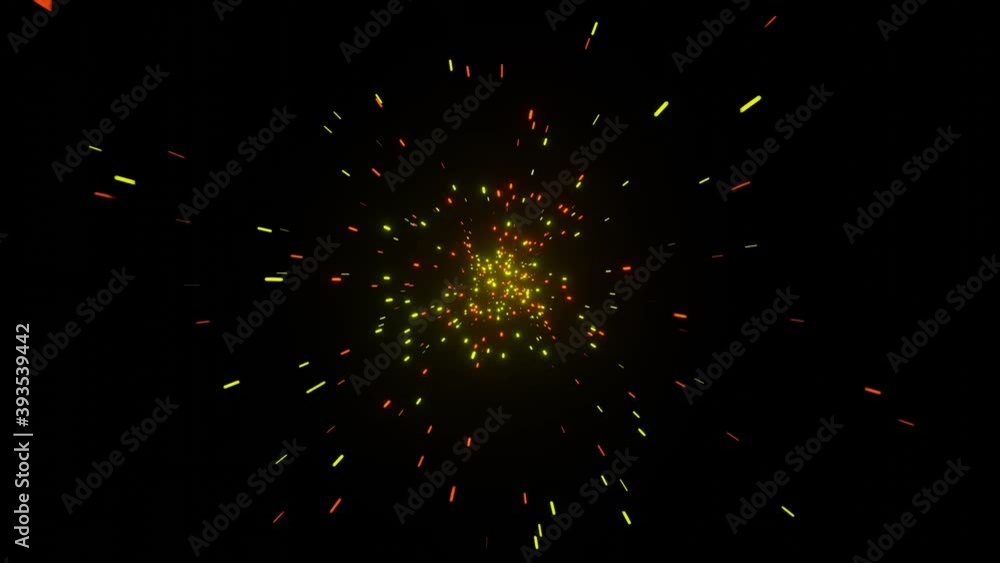 Poster tunneling effect of particles in dark background. sparkling background with motion blur particles in