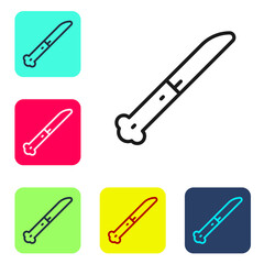Black line Knife icon isolated on white background. Cutlery symbol. Set icons in color square buttons. Vector.