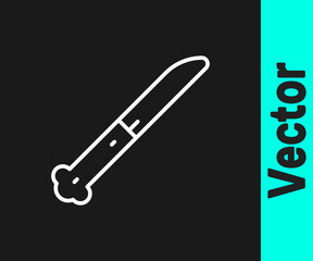 White line Knife icon isolated on black background. Cutlery symbol. Vector.