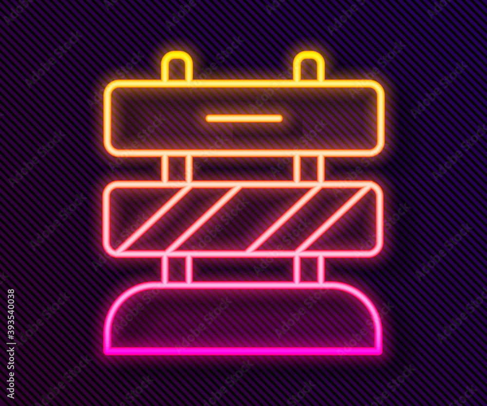 Poster glowing neon line end of railway tracks icon isolated on black background. stop sign. railroad buffe