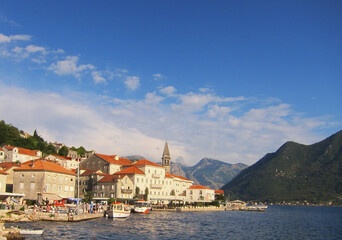 Fototapeta premium An embankment of the medieval town of Perast in the Bay of Kotor.
