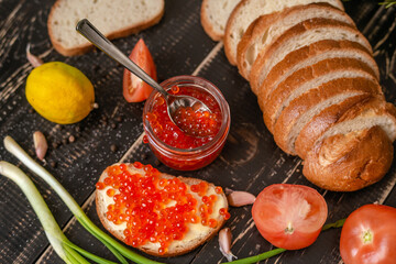 Table with products for sandwiches and snacks