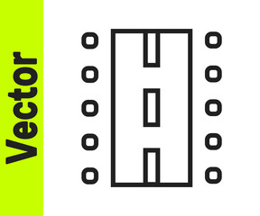 Black line Airport runway for taking off and landing aircrafts icon isolated on white background. Vector.